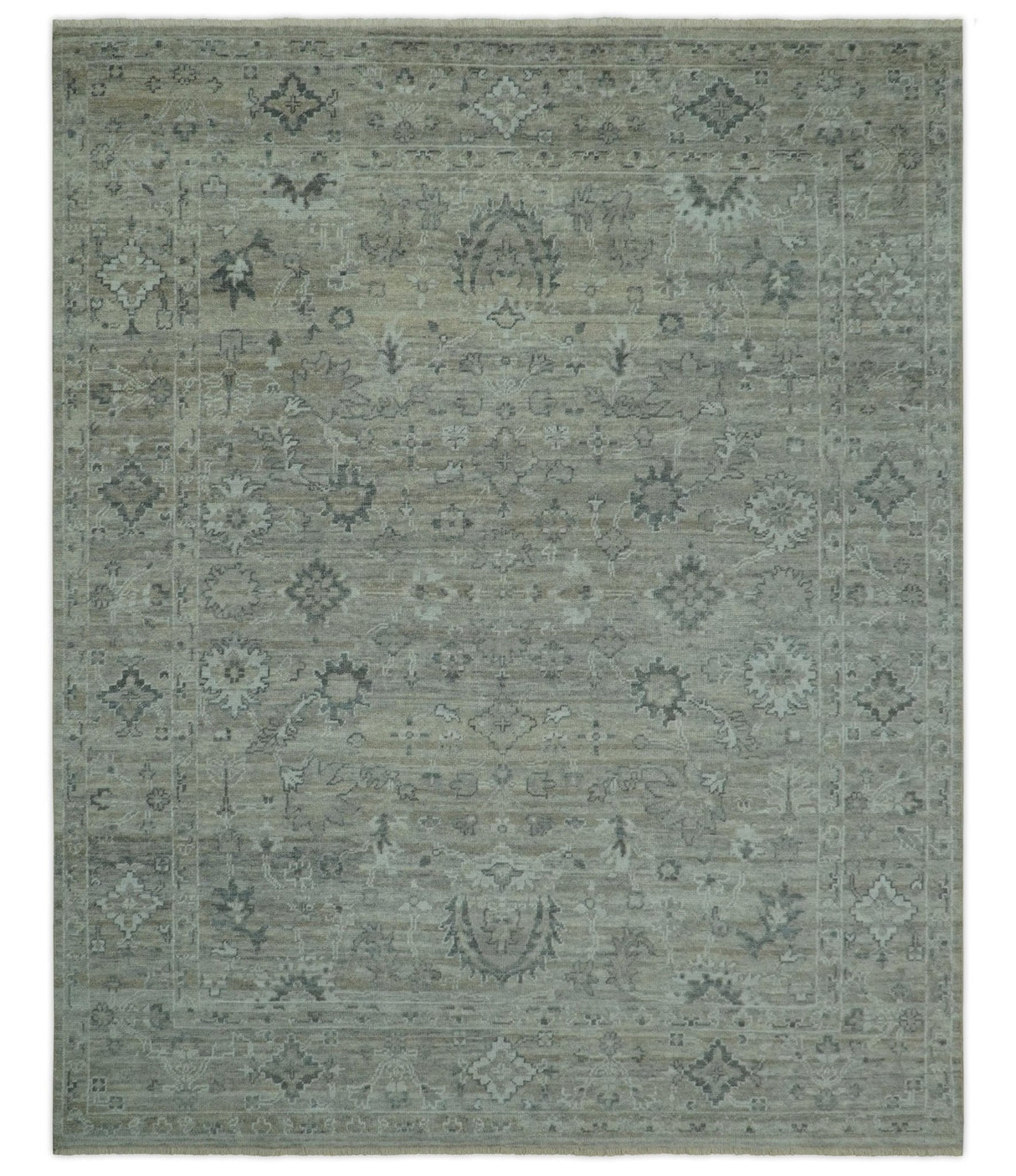Custom Made Silver Brown Traditional Transitional Hand Knotted Wool Rug