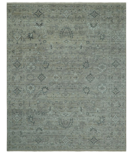 Custom Made Silver Brown Traditional Transitional Hand Knotted Wool Rug
