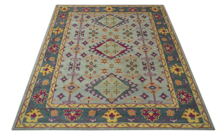 Custom Made Silver, Charcoal and Purple Traditional Oriental Hand Knotted wool Rug