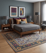 Custom Made Silver, Charcoal and Purple Traditional Oriental Hand Knotted wool Rug