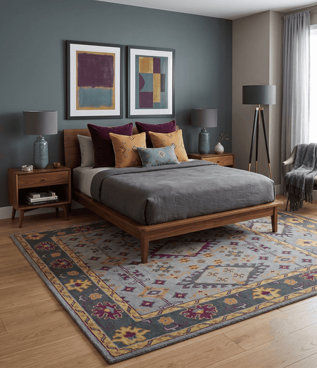 Custom Made Silver, Charcoal and Purple Traditional Oriental Hand Knotted wool Rug