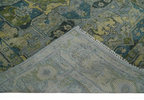 Custom Made Silver, Moss Green and Blue Heriz Traditional wool Area Rug
