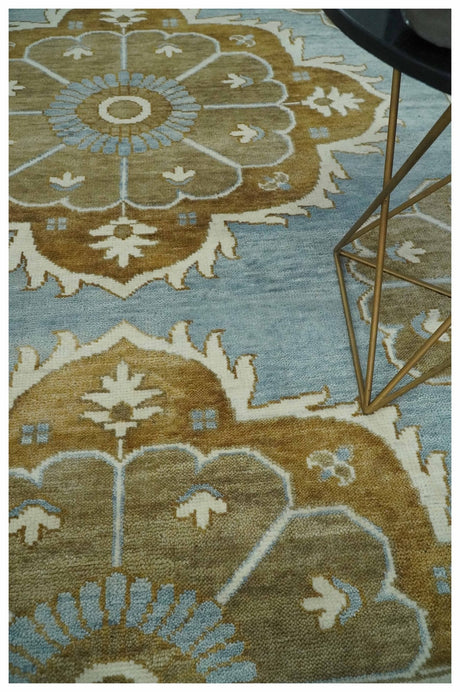 Custom Made Silver, Olive and Ivory Traditional Medallion Large Floral Design Hand knotted wool Area Rug
