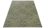 Custom Made Silver, Pink And Brown Floral Motifs Design Hand Knotted wool area rug