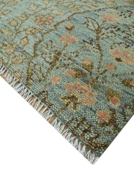 Custom Made Silver, Pink And Brown Floral Motifs Design Hand Knotted wool area rug
