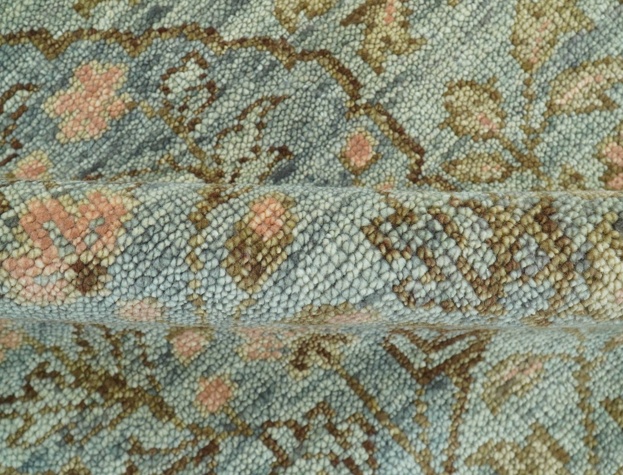 Custom Made Silver, Pink And Brown Floral Motifs Design Hand Knotted wool area rug