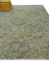 Custom Made Silver, Pink And Brown Floral Motifs Design Hand Knotted wool area rug