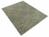 Custom Made Silver, Pink And Brown Floral Motifs Design Hand Knotted wool area rug