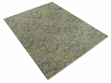 Custom Made Silver, Pink And Brown Floral Motifs Design Hand Knotted wool area rug