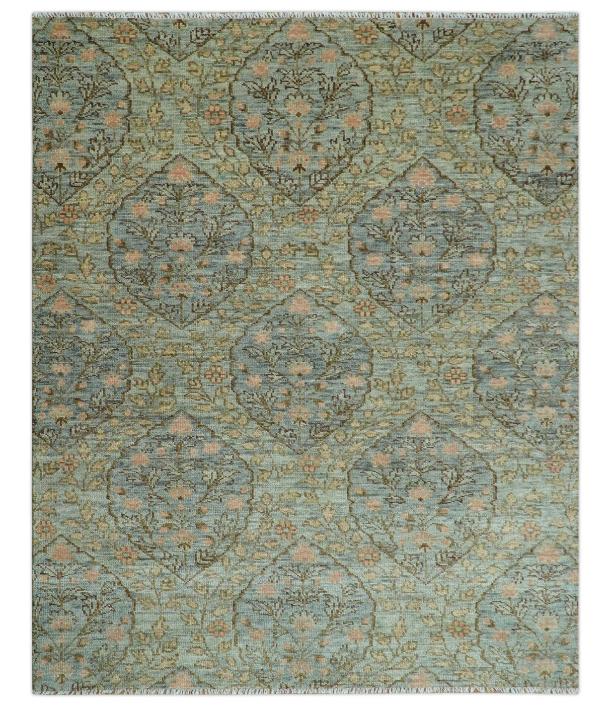 Custom Made Silver, Pink And Brown Floral Motifs Design Hand Knotted wool area rug