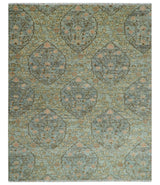 Custom Made Silver, Pink And Brown Floral Motifs Design Hand Knotted wool area rug