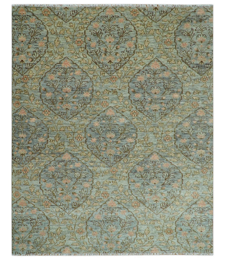 Custom Made Silver, Pink And Brown Floral Motifs Design Hand Knotted wool area rug