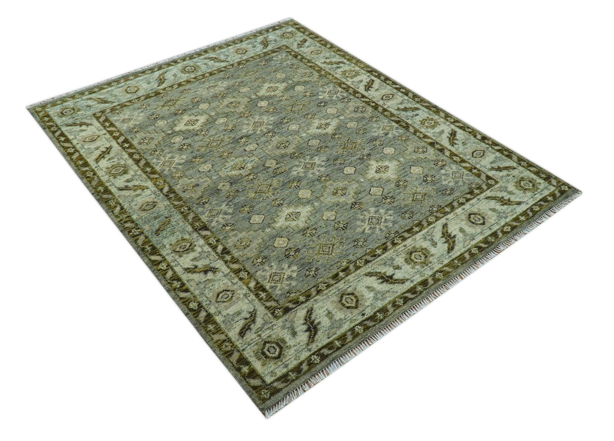 Custom Made Silver Traditional Heriz Design Hand Knotted wool area rug