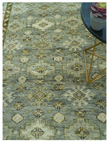 Custom Made Silver Traditional Heriz Design Hand Knotted wool area rug