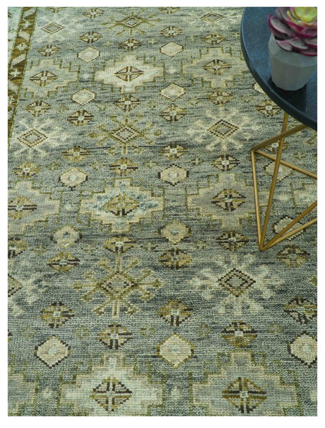 Custom Made Silver Traditional Heriz Design Hand Knotted wool area rug