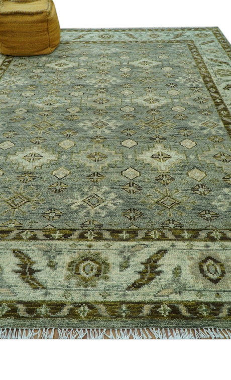 Custom Made Silver Traditional Heriz Design Hand Knotted wool area rug