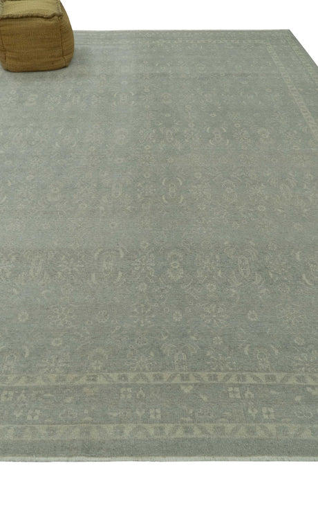 Custom Made Silver Traditional Silver Hand Knotted Wool Rug