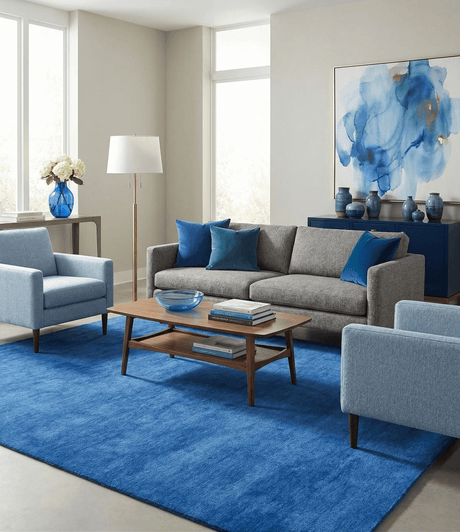 Custom made solid Blue Woolen Hand Tufted contemporary area Rug