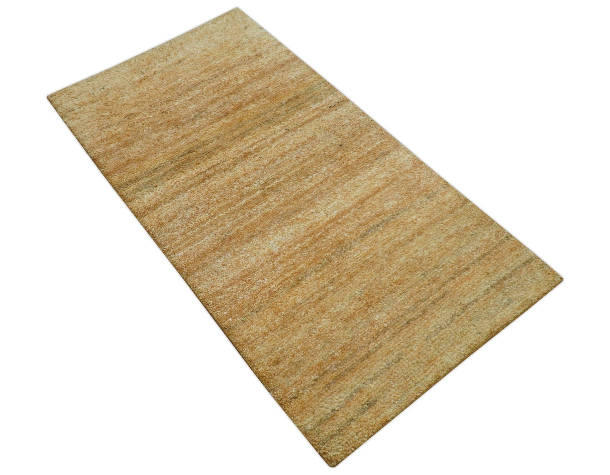Custom Made Solid Design Camel Hand Knotted Wool Area Rug