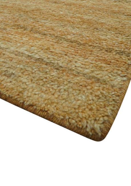 Custom Made Solid Design Camel Hand Knotted Wool Area Rug