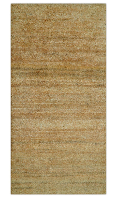 Custom Made Solid Design Camel Hand Knotted Wool Area Rug