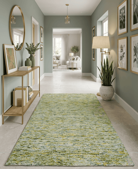 Custom Made Solid Green And Ivory Hand Tufted Natural Wool Area Rug