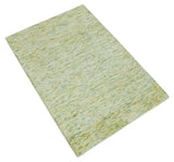 Custom Made Solid Green And Ivory Hand Tufted Natural Wool Area Rug