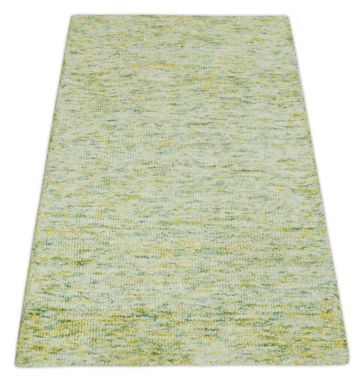 Custom Made Solid Green And Ivory Hand Tufted Natural Wool Area Rug