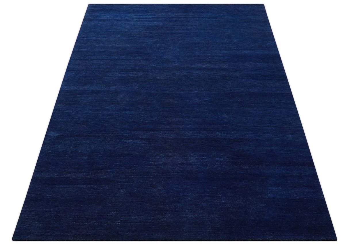 Custom Made Solid Modern Blue Hand Tufted thick Wool Area Rug