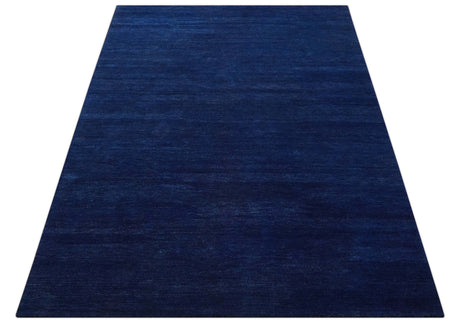 Custom Made Solid Modern Blue Hand Tufted thick Wool Area Rug
