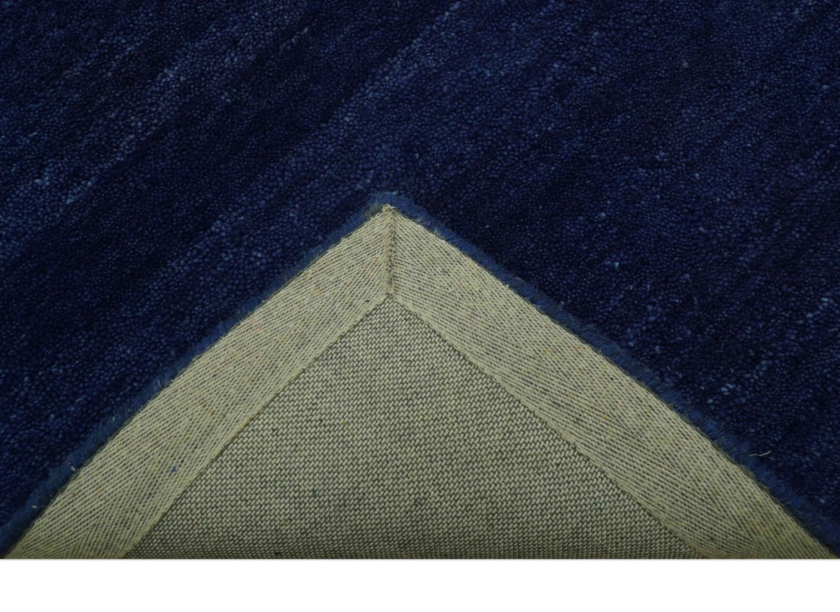 Custom Made Solid Modern Blue Hand Tufted thick Wool Area Rug