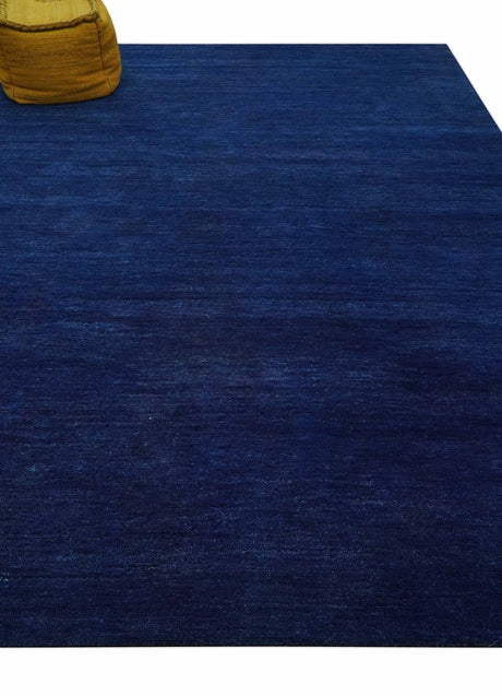 Custom Made Solid Modern Blue Hand Tufted thick Wool Area Rug