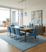 Custom Made Solid Plane Light Blue Woolen Hand Tufted wool area Rug
