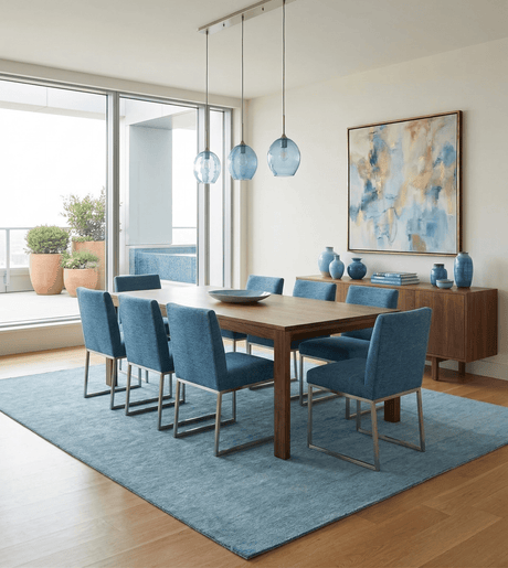 Custom Made Solid Plane Light Blue Woolen Hand Tufted wool area Rug