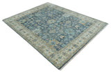 Custom Made Teal and Beige Hand Knotted Oriental Oushak Wool Area Rug