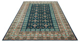 Custom Made Teal And Brown Traditional Tribal Design Hand Knotted Wool Rug