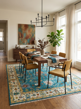 Custom Made Teal and Ivory Hand knotted Traditional Oushak wool Area Rug