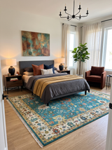 Custom Made Teal and Ivory Hand knotted Traditional Oushak wool Area Rug