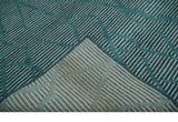 Custom Made Teal and Ivory Modern Stripes Design Hand Knotted wool Area Rug