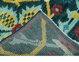 Custom Made Teal And Mustard Traditional Floral Motifs Hand Knotted Wool Rug