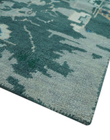 Custom Made Teal and Silver Traditional Oriental Oushak wool Area Rug