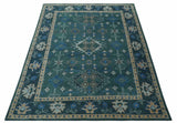 Custom Made Teal, Blue, Peach and Silver Hand Knotted Traditional Heriz wool Area Rug