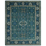 Custom Made Teal, Blue, Peach and Silver Hand Knotted Traditional Heriz wool Area Rug