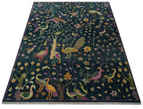 Custom Made The Jungle Life Peacock on tree Rug Hand Knotted Blue and Green Wool Rug