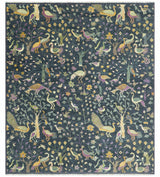 Custom Made The Jungle Life Peacock on tree Rug Hand Knotted Blue and Green Wool Rug