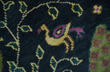 Custom Made The Jungle Life Peacock on tree Rug Hand Knotted Blue and Green Wool Rug