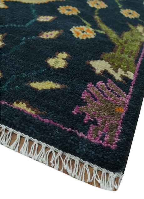 Custom Made The Jungle Life Peacock on tree Rug Hand Knotted Blue and Green Wool Rug