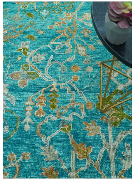 Custom Made The Plants and Roots Blue Hand Knotted Traditional Wool Area Rug