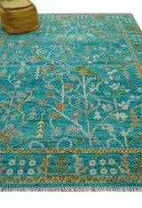 Custom Made The Plants and Roots Blue Hand Knotted Traditional Wool Area Rug