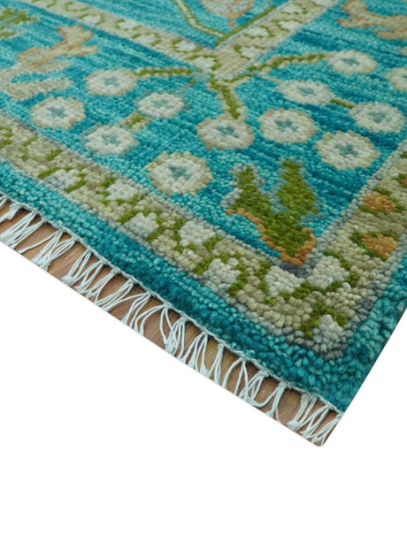Custom Made The Plants and Roots Blue Hand Knotted Traditional Wool Area Rug